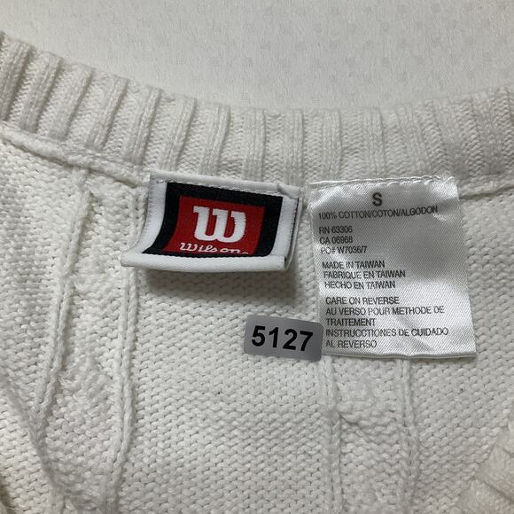 Wilson Men Sweater Vest S White Cable Knit Classic Sleeveless V-neck Classic - Picture 2 of 7